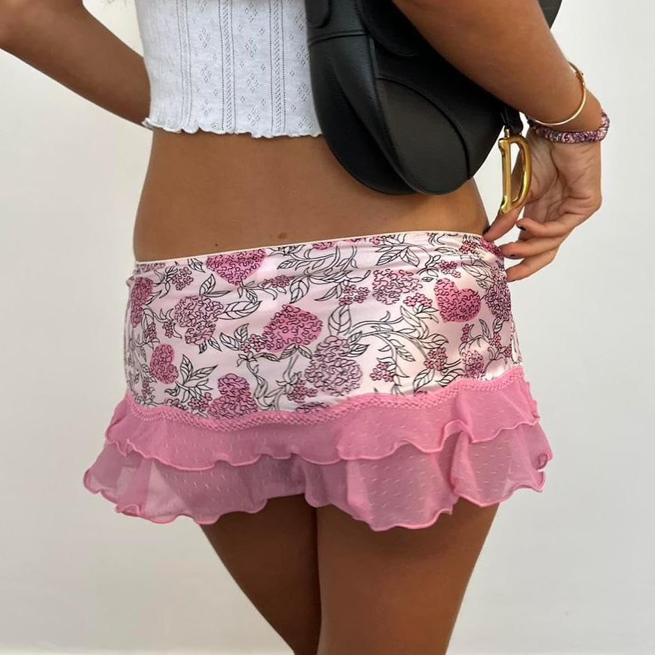 Women Y2K Lace Mini Skirt Leopard Print Ruffle Short Skirt Mesh Flowy Mini Skirt Party Club Streetwear3