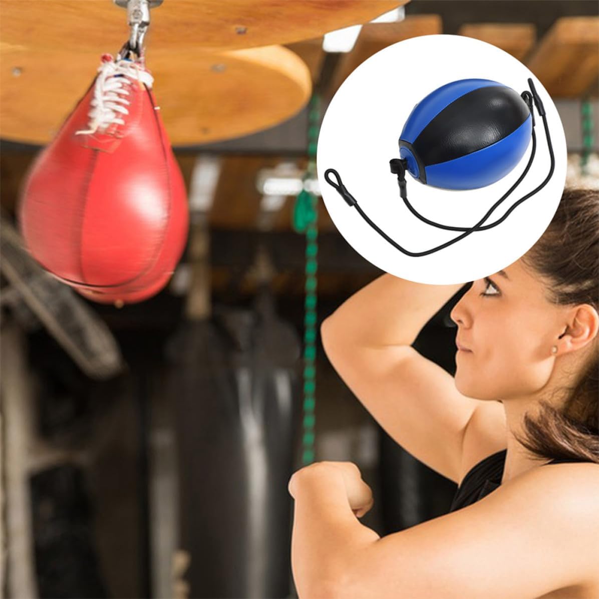 VOSAREA Double End Punching Bag for Boxing Training with Balanced Accurate Rebounds, Pu Material, Horizontal and Vertical Hanging Types, for Workout and Agility Training Sessions