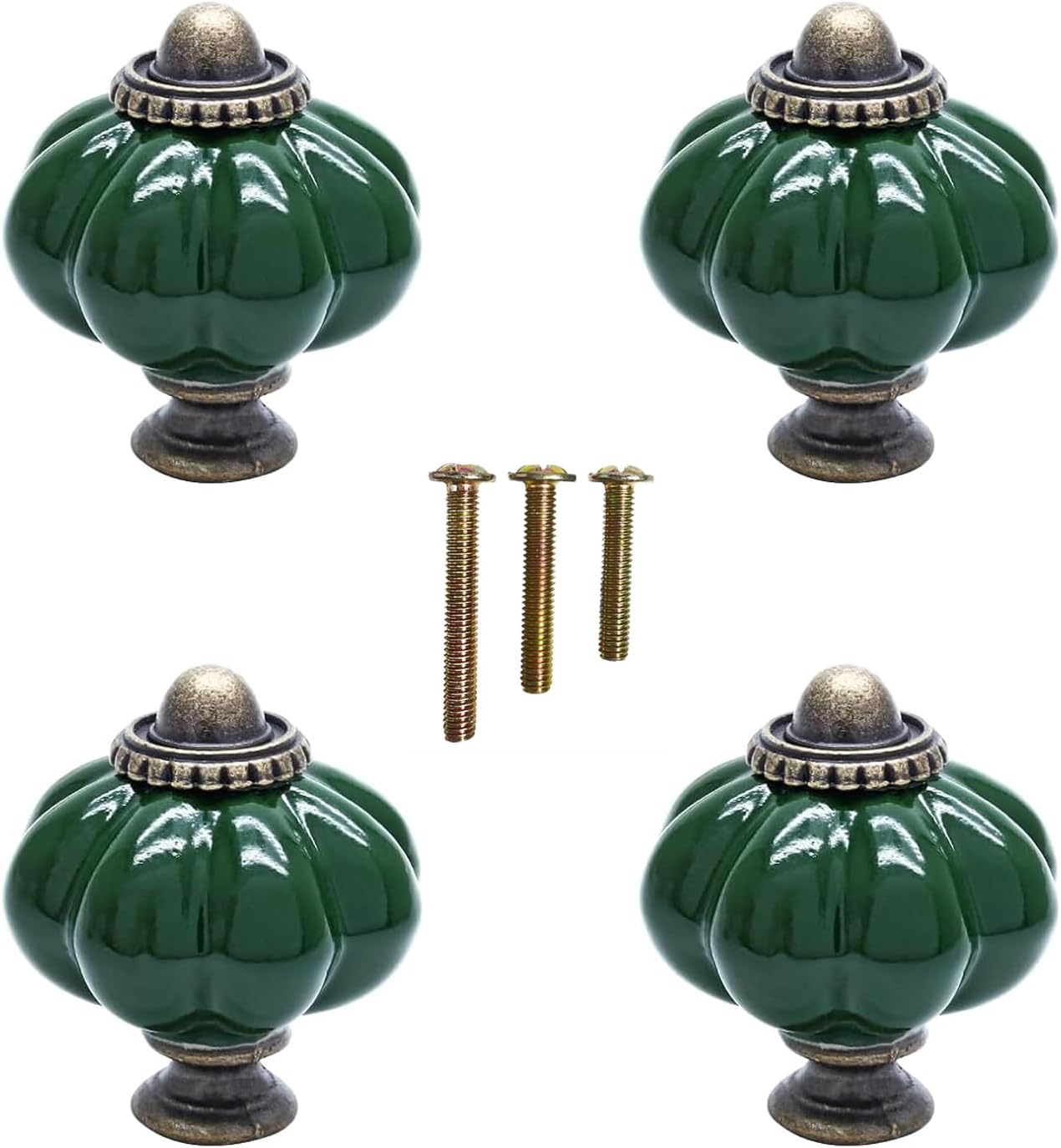 Dark Green Pumpkin Knobs, Vintage Ceramic Cabinet Knobs, Dresser,Drawer,Door Knobs 4pcs