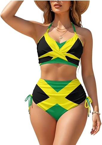 Yewattles Women High Waisted Bikini Sets Two Piece Drawstring Swimsuits Halter Tummy Control Back Tie Bottoms Bathsuits