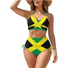 Yewattles Women High Waisted Bikini Sets Two Piece Drawstring Swimsuits Halter Tummy Control Back Tie Bottoms Bathsuits