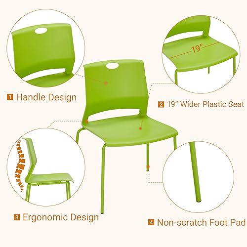 Vista 4 de Sidanli Sillas de oficina apilables, sillas verdes para invitados con cómodo asiento aerodinámico, sillas apilables sin ruedas para sala