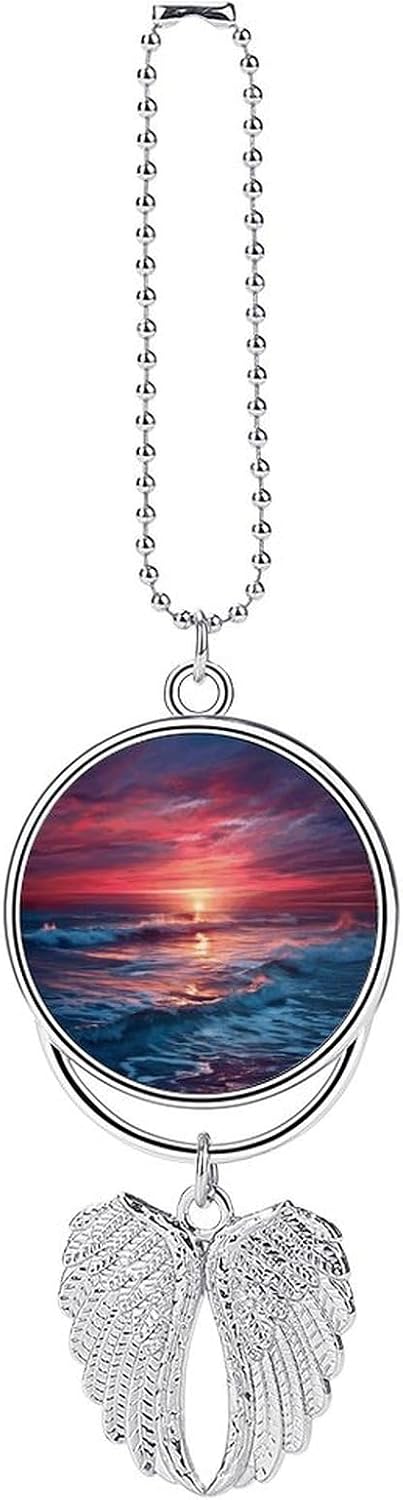 Ocean at Warm Twilight Car Hanging Ornament Rear View Mirror Pendant Cute Car Mirror Aesthetic Decor Funny Auto Pendant Auto Charms Gifts for Men Women Silver-style
