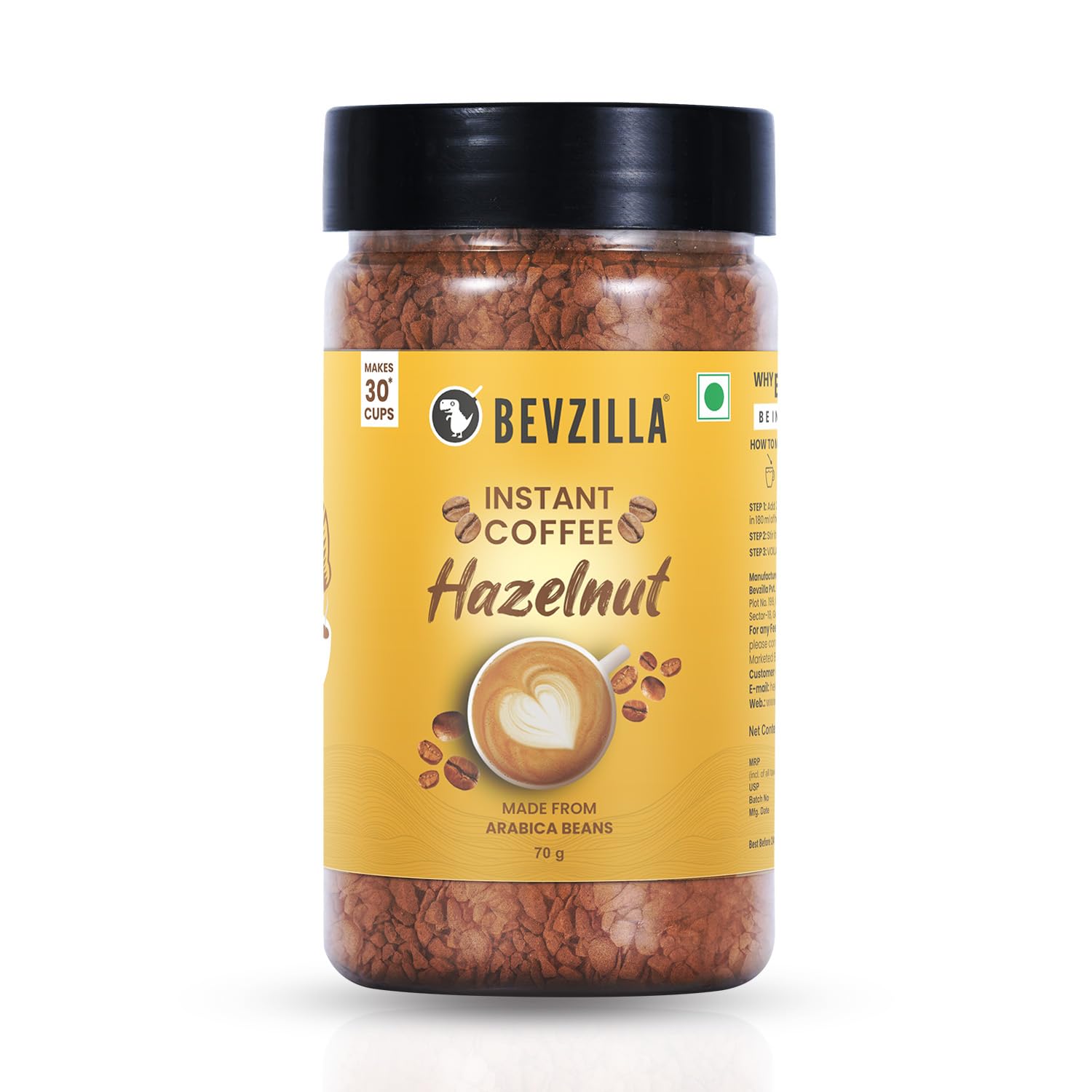 Bevzilla Hazelnut Instant Coffee Powder 70g Jar | Flavoured Coffee with Rich Aroma | Smooth & Easy to Prepare-picture-29