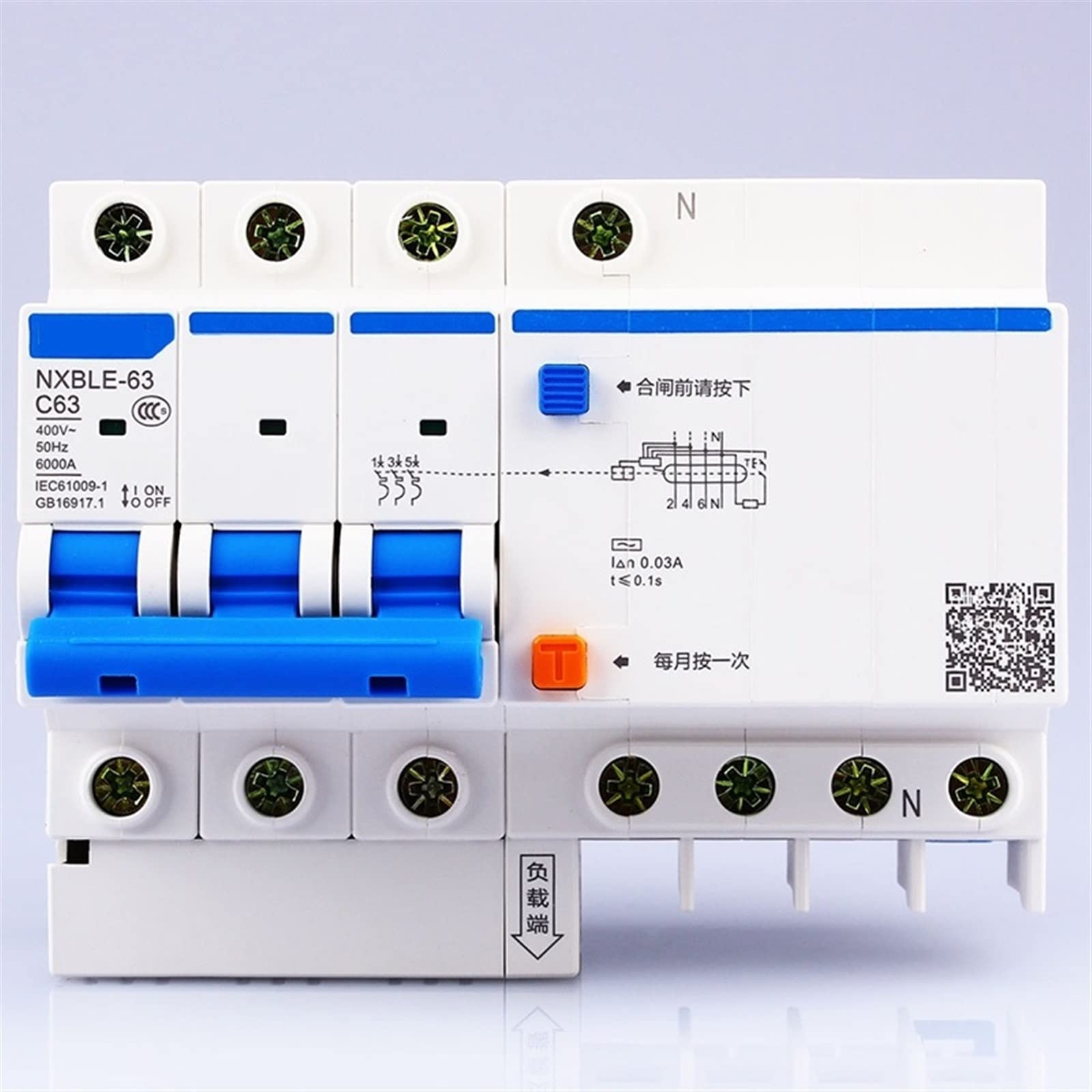 JNVFTCUX AC230/400V NXBLE-63 3P N Residual Current Device C 40 50 63A Electromagnetic Release Type Overload Circuit Breaker 1Pcs(40A)