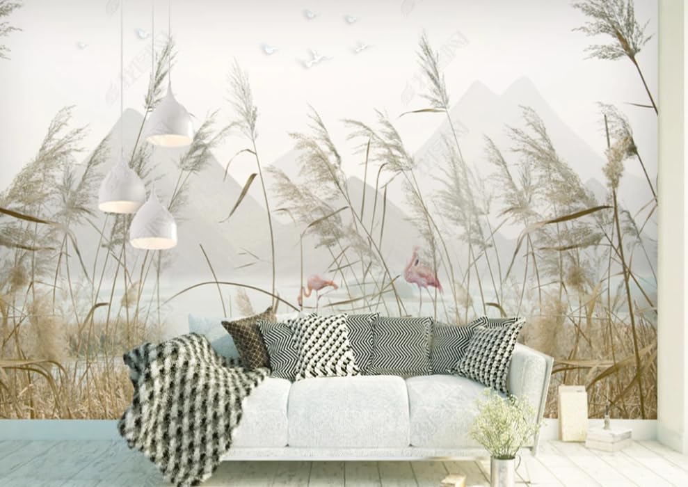 Papier peint intissé paysage roseaux pour camoufler un mur de chambre
