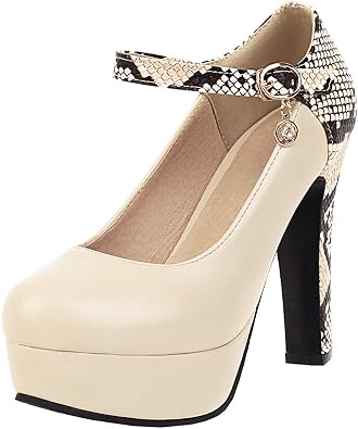MAVMAX Womens Animal Print Platform Pumps Block High Heel Mary Jane