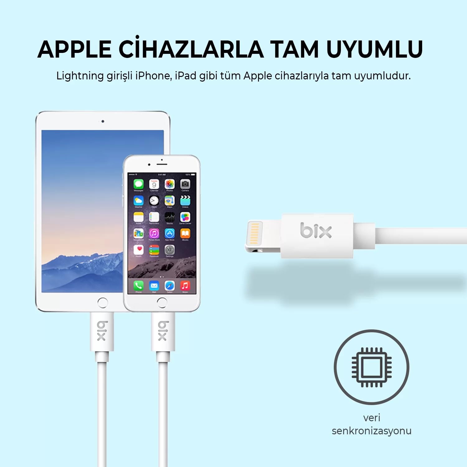 Bix BX-IP01UC Type-C to Lightning 3A Hızlı Şarj ve Data Transfer Kablosu Beyaz 1 Metre