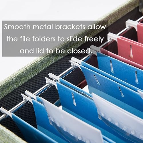 Miniatura 25 de PRANDOM Caja organizadora de archivos, juego de 4 carpetas plegables decorativas de lino para almacenamiento de archivos colgantes con tapas, Gris