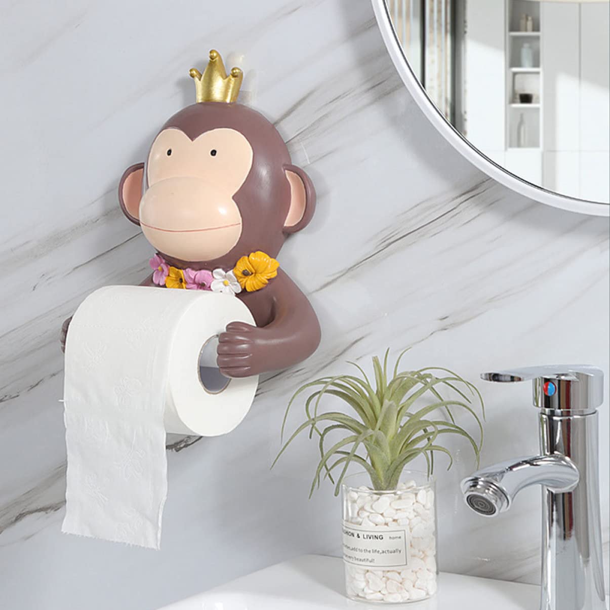Mipcase Portarrollos de Papel Higiénico Bordes Suaves de Resina Marrón Diseño de Mono Caricatura, Resistente al Óxido Adecuado para Baño y Condo