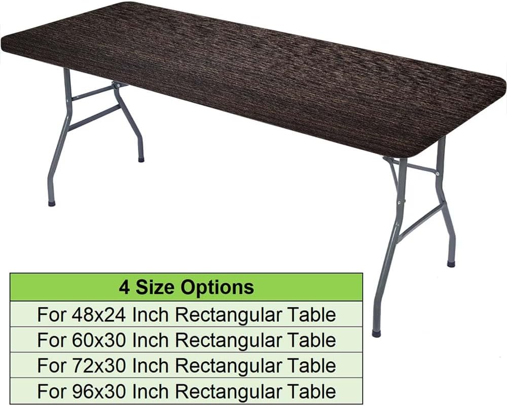 Wood Grain Table Cloth Cover Rectangle Fitted Tablecloth Dark Tablecloths with Elastic Edge Waterproof Cloths for Dining Party Picnic, for 96x30 Inch Rectangular Tables, Style 11