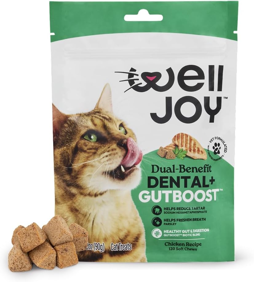 WellJoy Dental Cat Treat + Teeth Cleaning, Calcium, GutBoost, 120ct