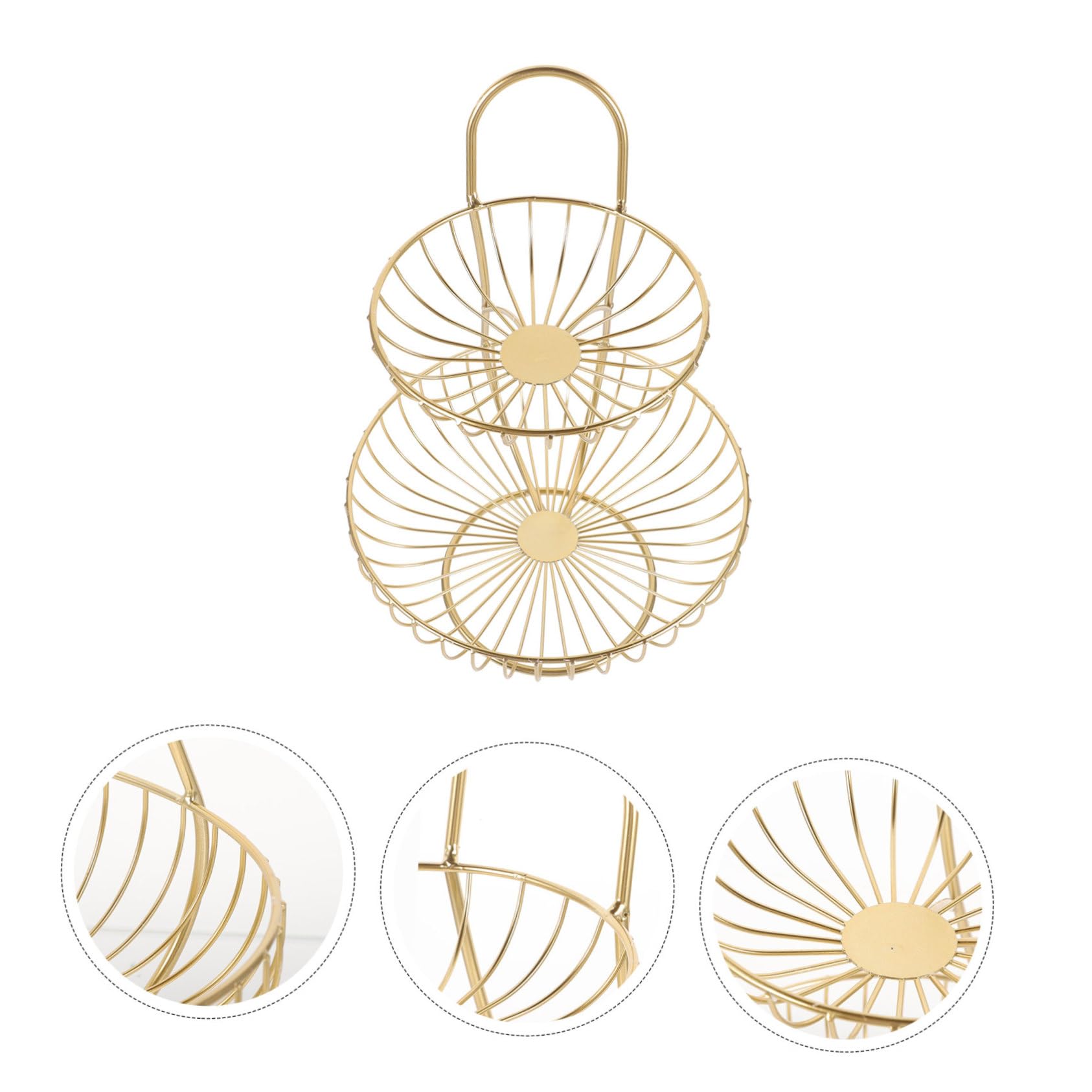 BRIGHTFUFU Double Layer Fruit Storage Basket Gold Storage Basket Tiered Fruit Bowl Decorative Basket Kitchen Storage