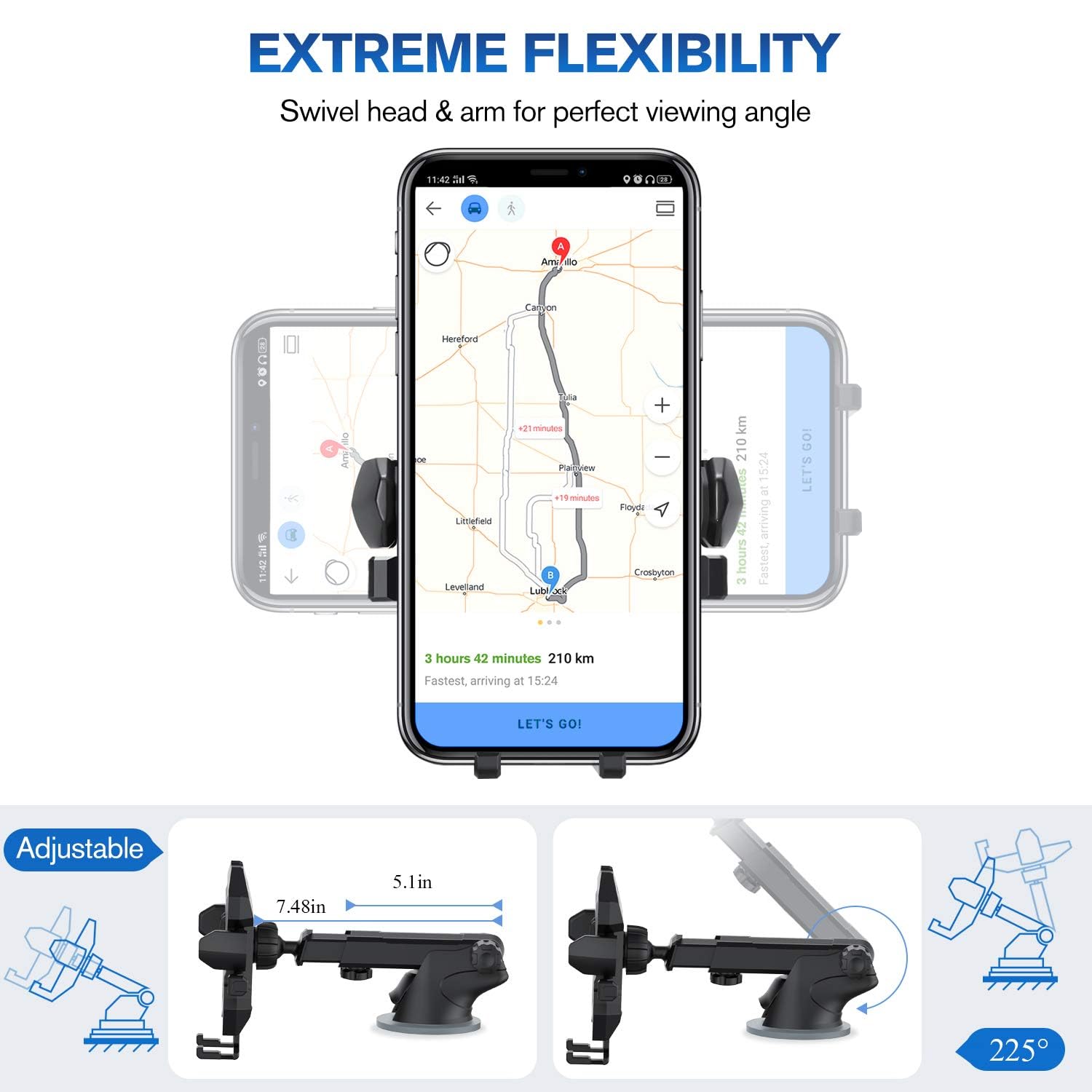 Manords Soporte de teléfono para salpicadero de coche compatible con todos los teléfonos móviles iPhone y Android, color negro