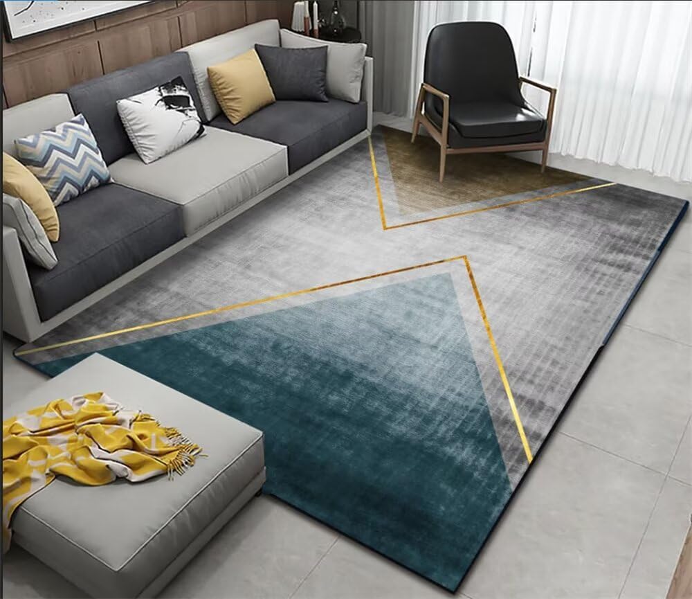 Tapis entrée intérieur moderne géométrique vert et gris 70x200cm pour couloir