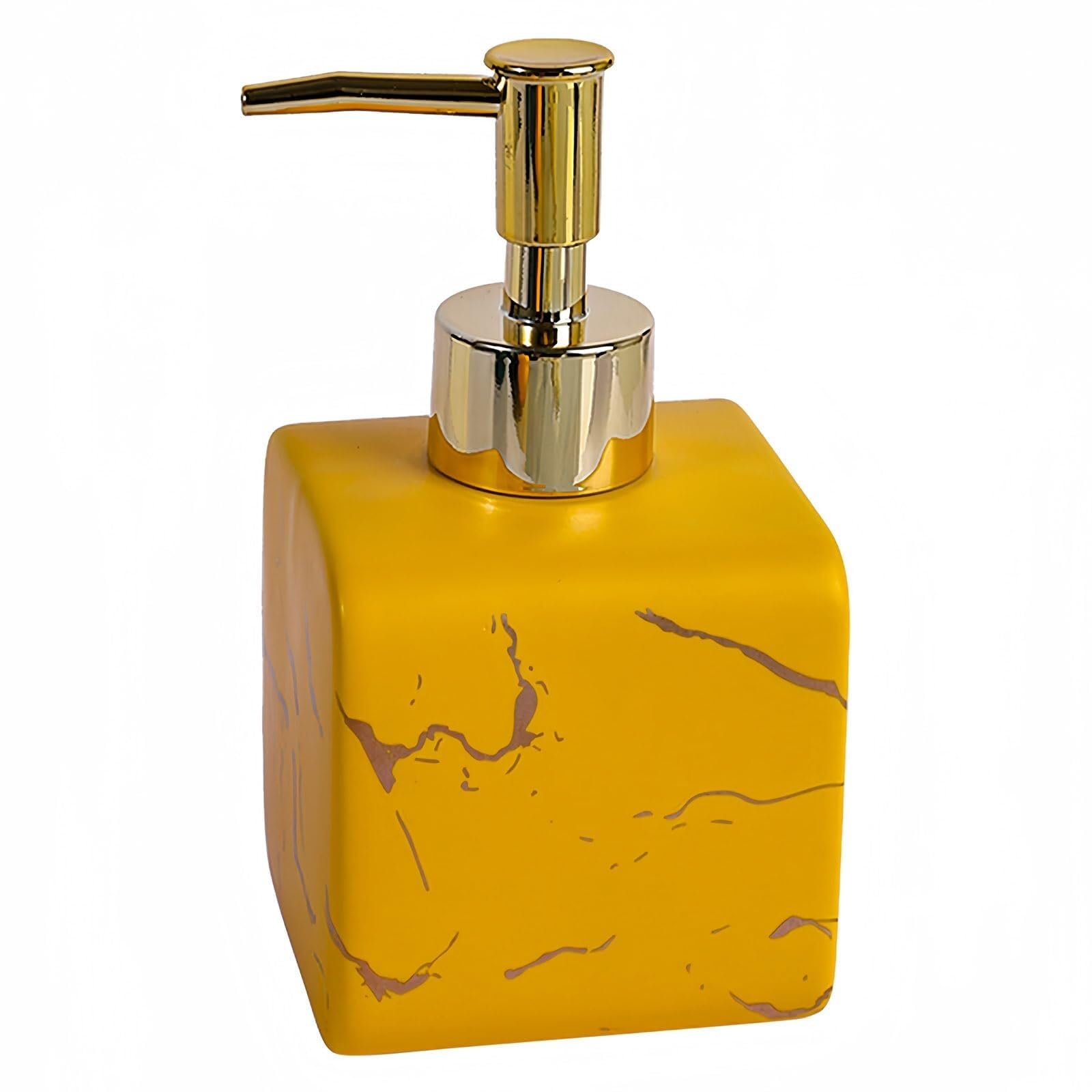 Friendshiphome Yellow Dish Marble Pattern Design Soap Dispenser With Pump Refillable Lotion For Bathroom Bathroom Stuff(,Squar)