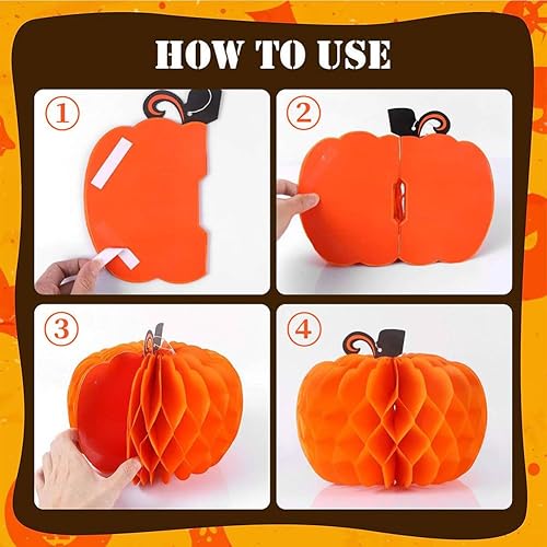 Miniatura 3 de HGJST Paquete de 6 centros de mesa de papel de calabaza de panal de abeja 3D calabazas de tejido 3D de 10.2 pulgadas, decoración colgante para