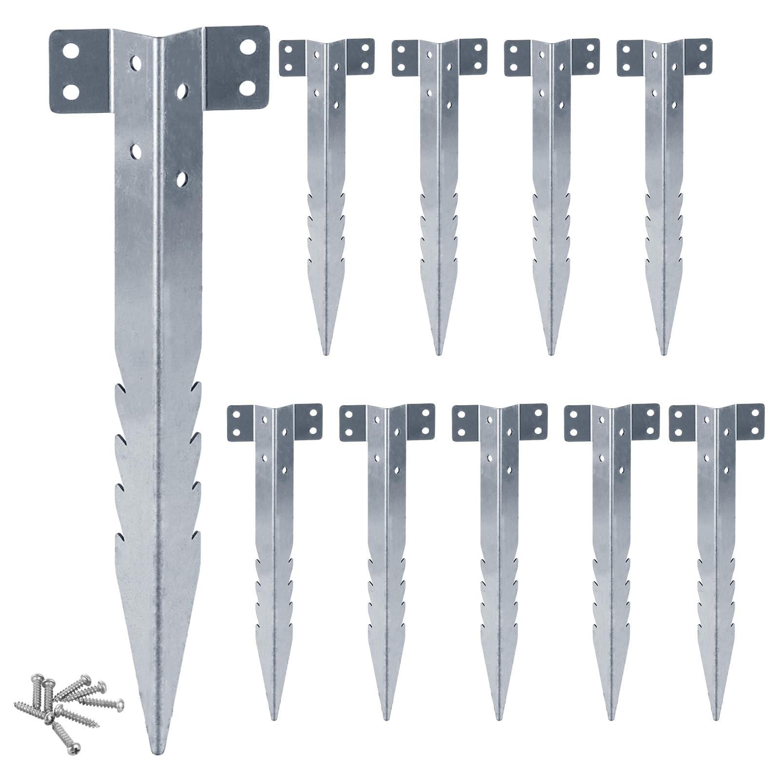 Lot de 10 supports de traverses de chemin de fer de 41,5 cm, piquets en acier galvanisé robuste avec 40 vis, pointes de bordure de jardin dentelées pour parterres surélevées, bordures de