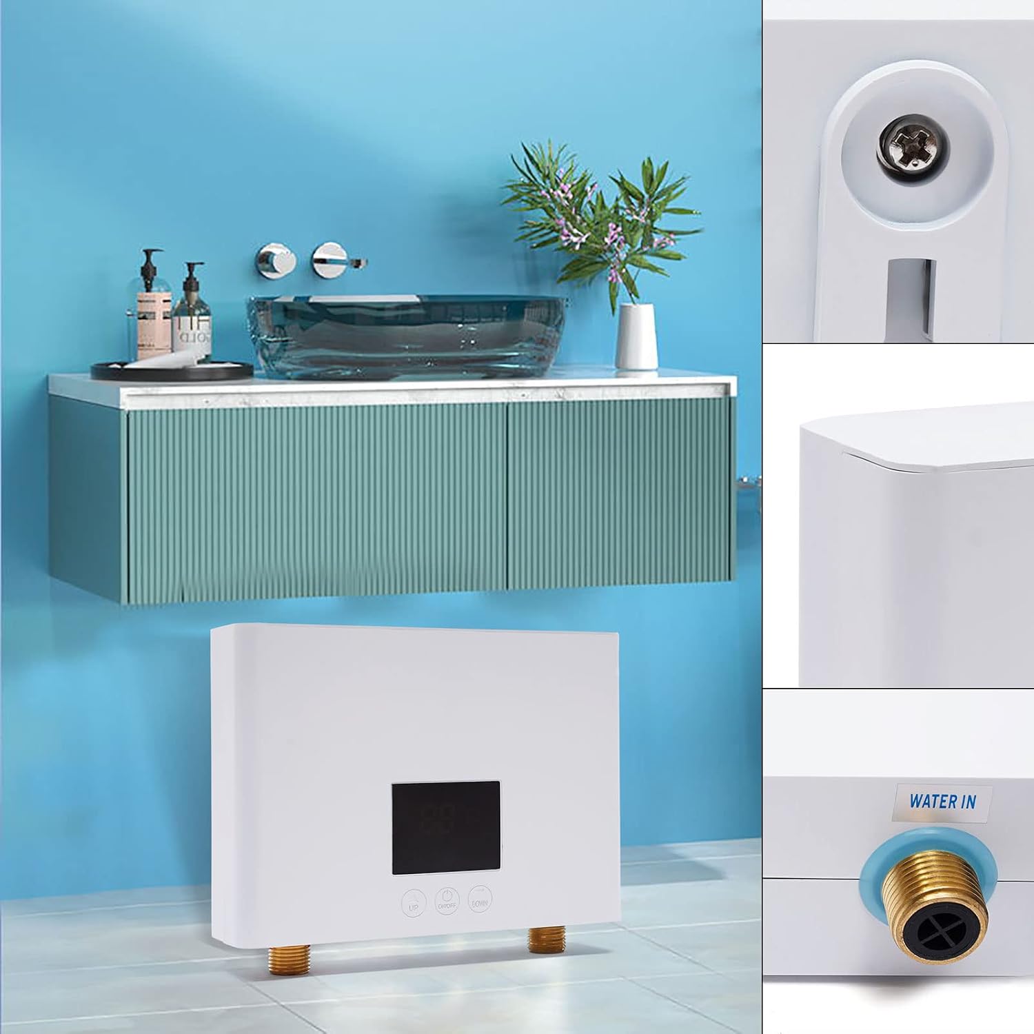 Electric Tankless Kitchen Instant Water Heater with Remote Control,tat for Bathroom,Kitchen Sink,For Washing Dishes, Food, Clothes, Faces,3000W,110V
