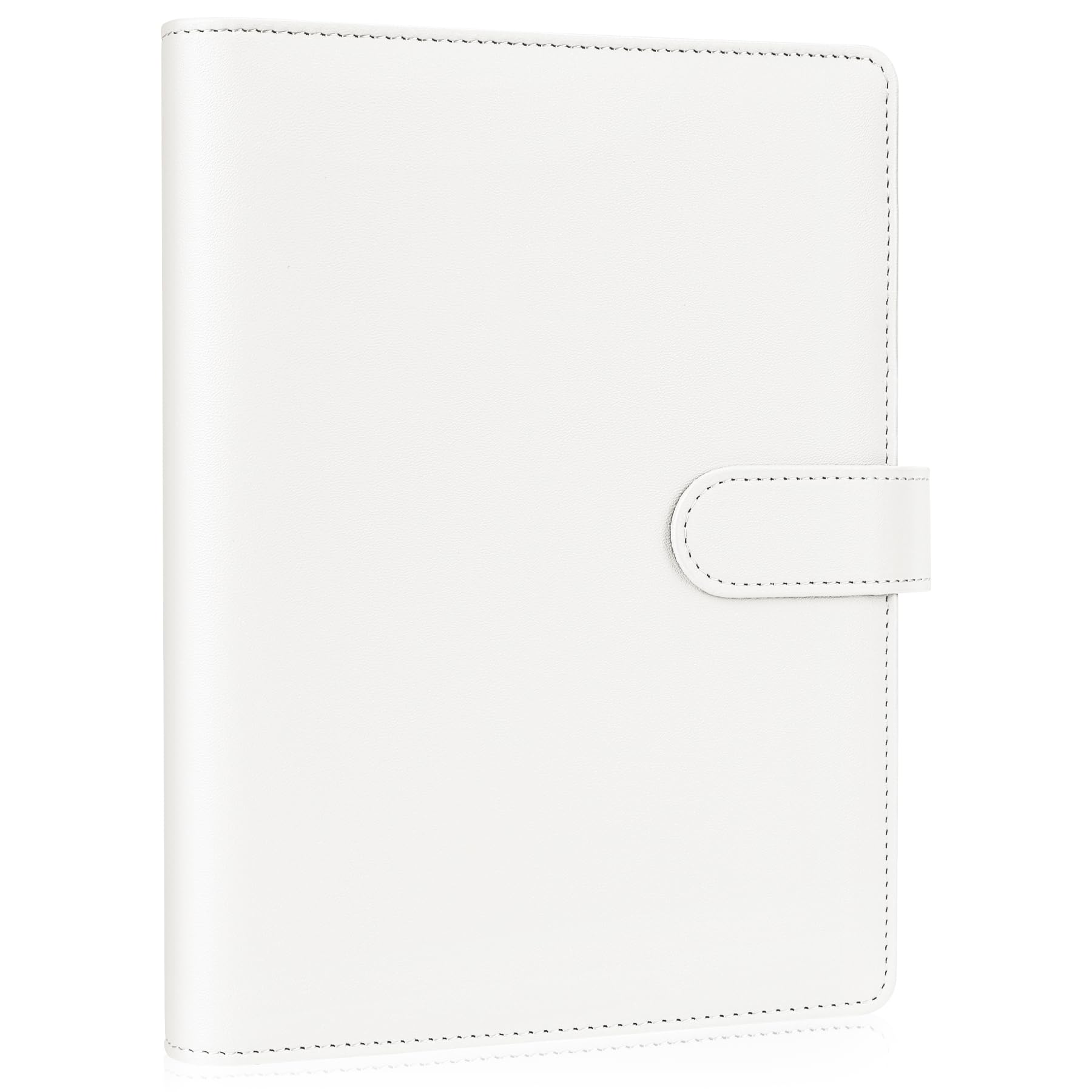 AKONEGE PU Leather A5 Ring Binder with Magnetic Closure 6 Ring Binder Cover for A5 Filler Paper, Refillable Notebook, Budget Binder Planner for Business, Travel, Work, White (No Inner Pages)