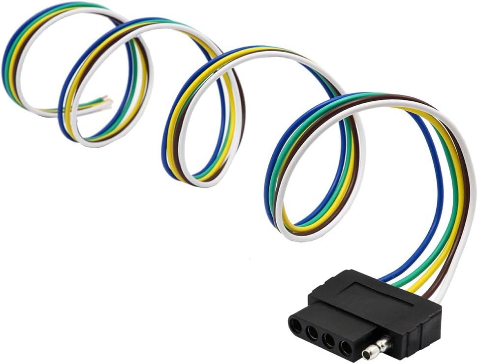 TIROL 5-Way Flat Trailer Wire Harness Extension Connector Socket with 36 inch Cable Length End Connector