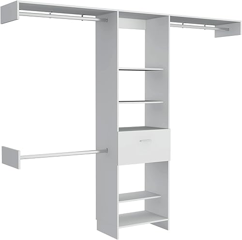 Vista 9 de Tuhome Sistema de armario Manchester 250, cinco estantes abiertos, un cajón, tres varillas de metal, color negro