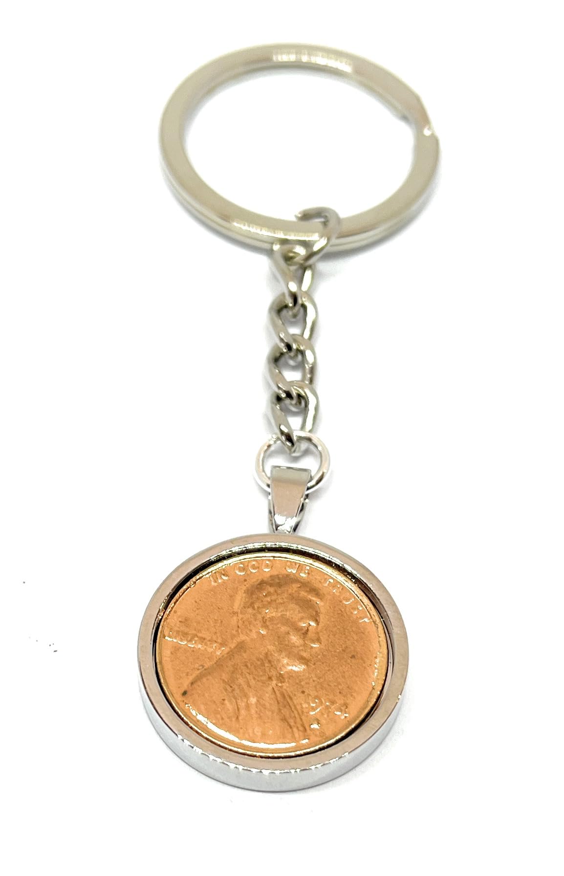 1974 49th Birthday Keyring Lincoln Cent Keyring Mum, Dad, Brother, Sister- 49th Birthday-Coin Keyring, Sixpence Coin, 49th Anniversary SLV, Silver, Onesize