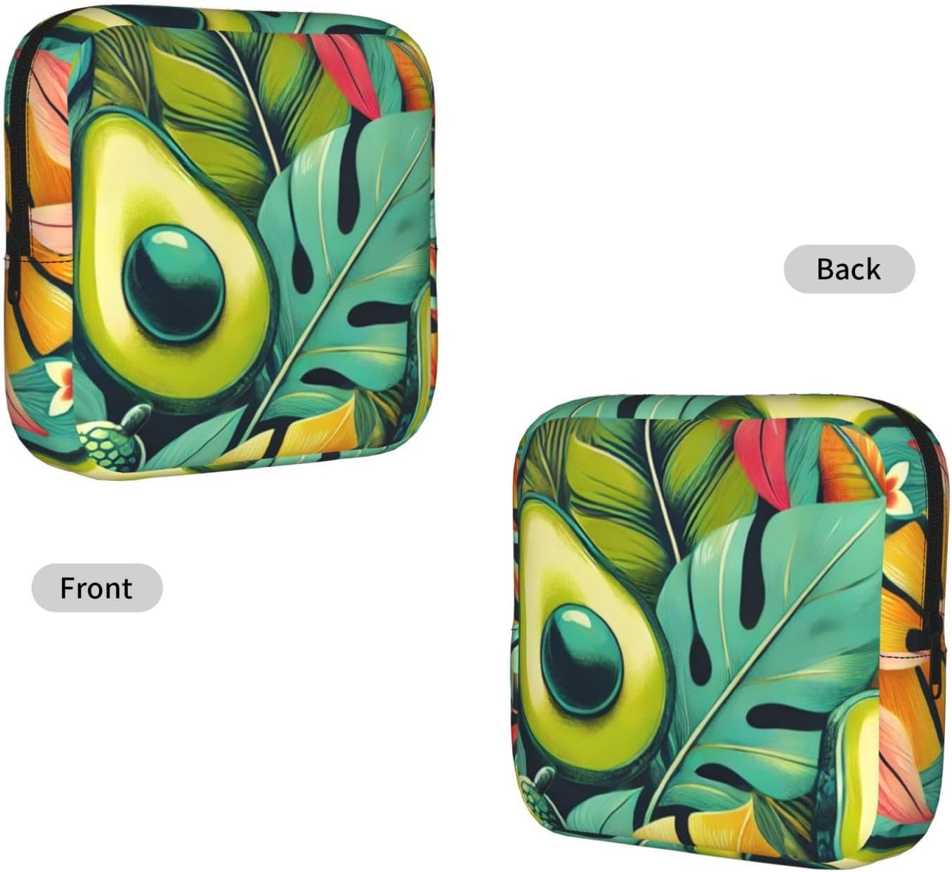 Avocados-Tropical-Leaves Portable Period Pad Pouch for Women, Sanitary Napkin Storage Bag with Zipper for Outdoor Use image 2