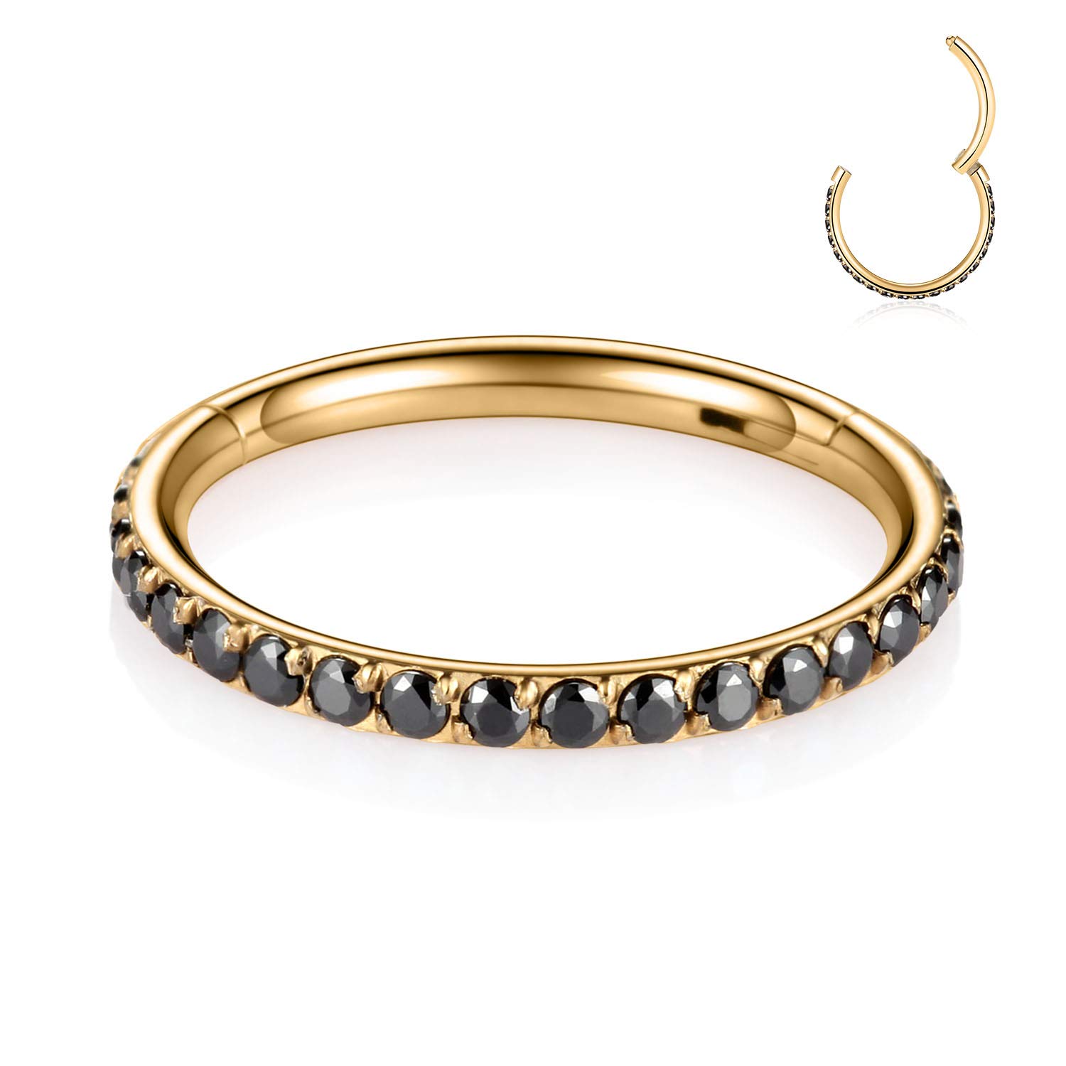 hengkaixuan CZ/Opal Nose Rings Conch Jewellery Septum Clicker 316L Surgical Steel Segment Ring Helix Cartilage Earrings Hoop Daith Tragus Rook Piercing Jewellery