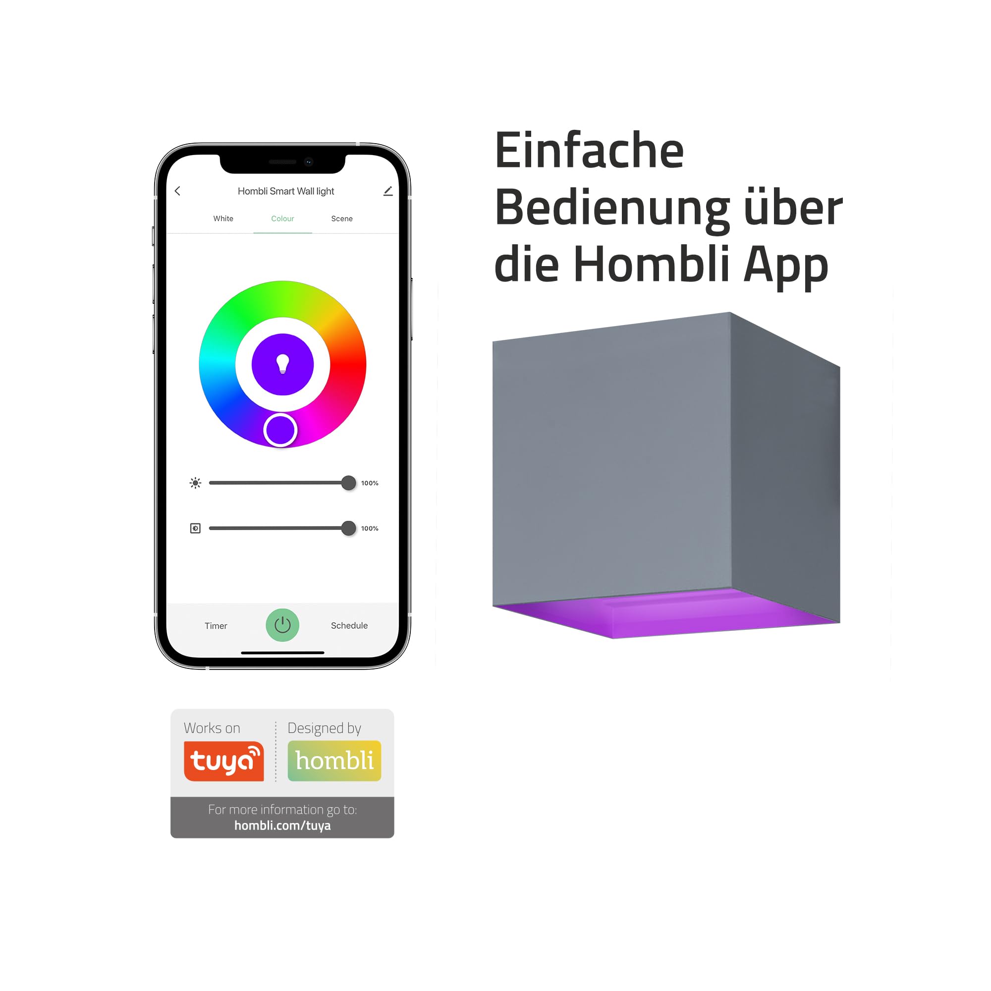 Hombli Smart LED Wandleuchte für innen und außen - dimmbarer Lichtwürfel modern, Abstrahlwinkel einstellbar, WiFi-, Bluetoothfähig, RGB, CCT - Grau | App-Steuerung, innen und außen, dimmbarer Lichtwürfel modern, Bluetoothfähig, niederländische Marke für d