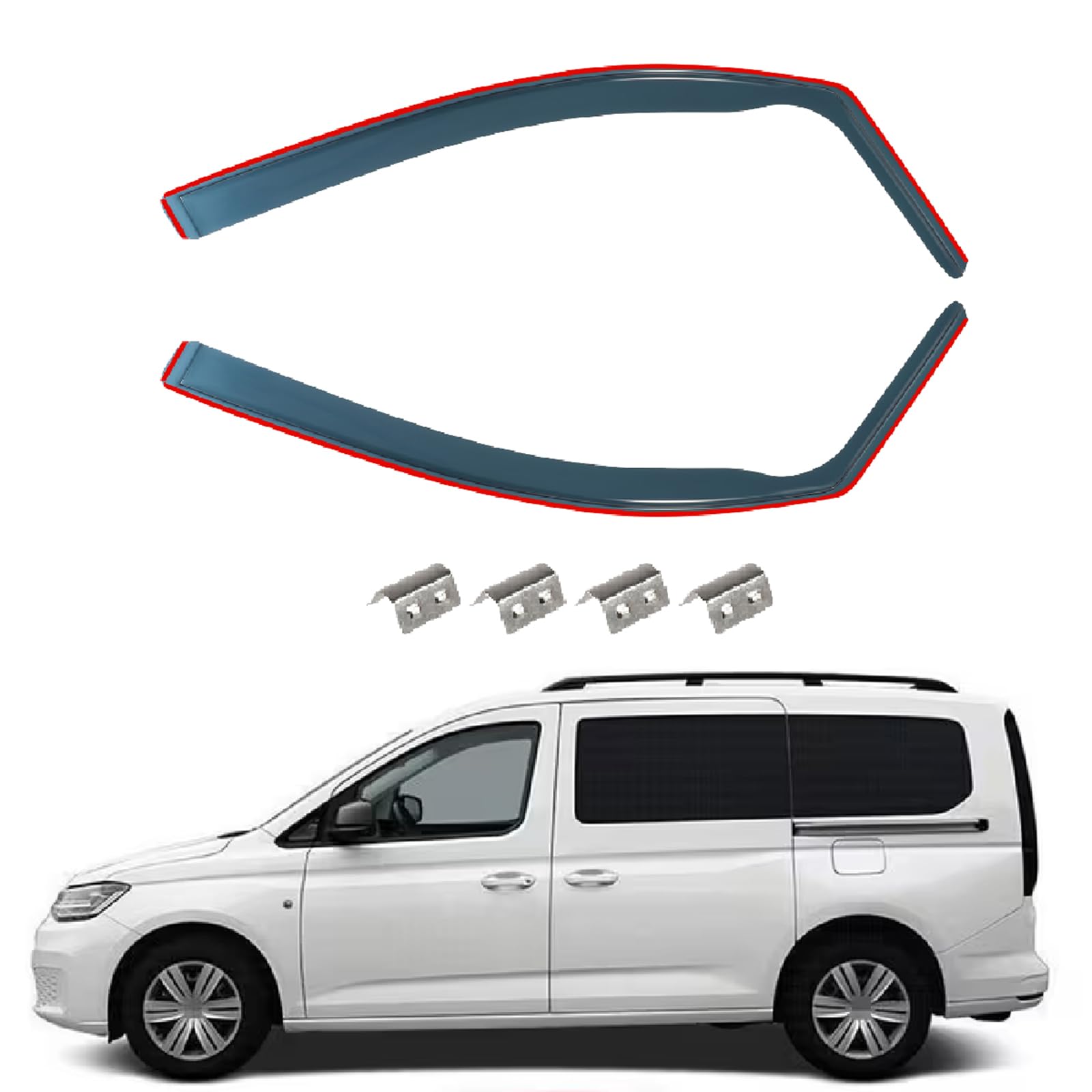 Windabweiser Regenabweiser kompatibel mit VW Caddy 3 2004-2015 2-türer, Selbstklebend Tape-On Autofenster Regenschutz Regenabweiser Deflektoren, 2-TLG Set, Rauchgrau, Vorne,Aerodynamisch