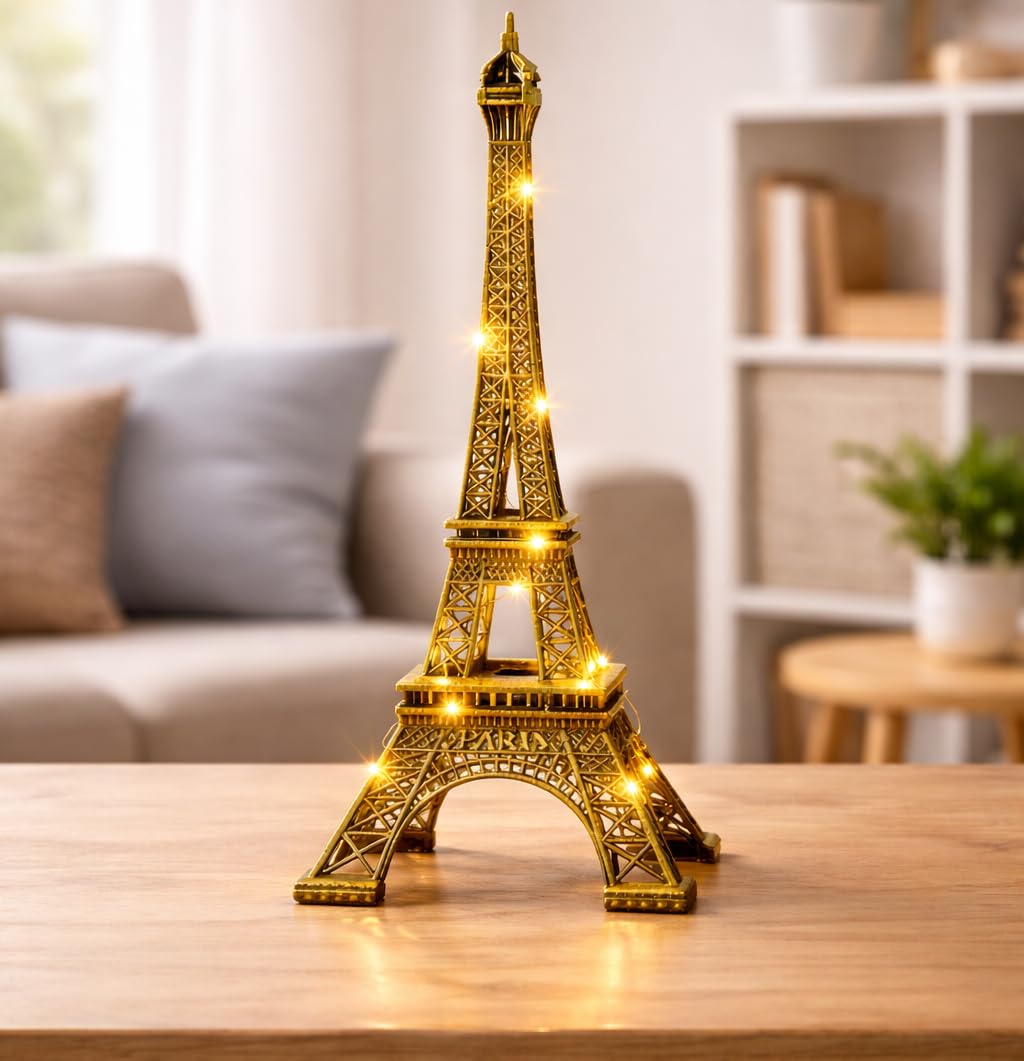 Mini Eiffel Tower LED Light Statue – Paris Theme Metal Showpiece for Home Table Decor, Warm Fairy Lights Decorative Item for Living Room, Office & Gifting-image-5