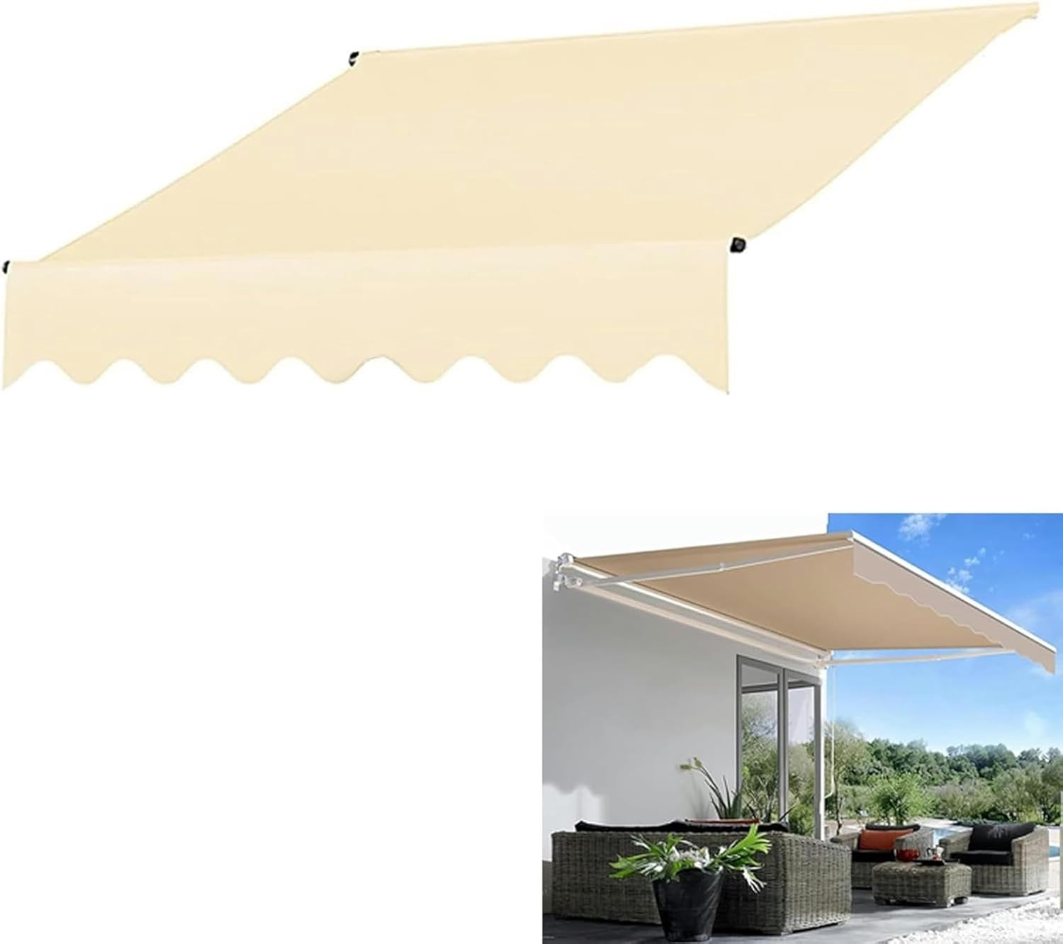 AMNOOL Patio Awning Fabric Replacement Polyester Canopy Cover top Waterproof Cloth Retractable Sun Shade Valance Outdoor Canvas shelter (Without Frame)