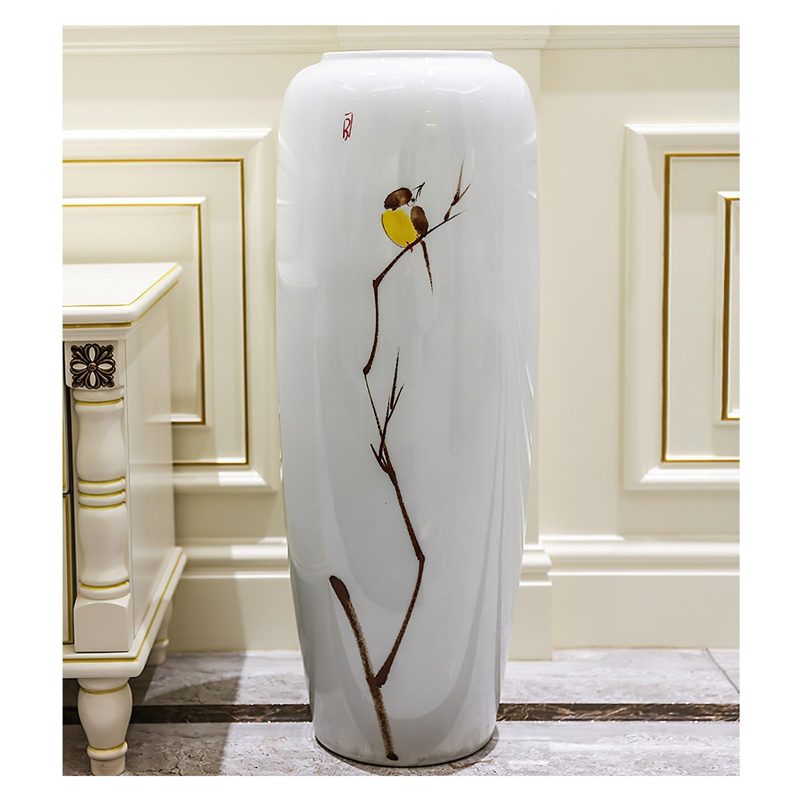 asdchZen Tall Floor Vase, 31.4 Inches/80Cm Modern Large Floor Ceramic Flower Vase, Handmade White Vase For Living Room, Kitchen, Office, Bedroom, Entryway, Decorative Twigs And Flowers,80x28cm