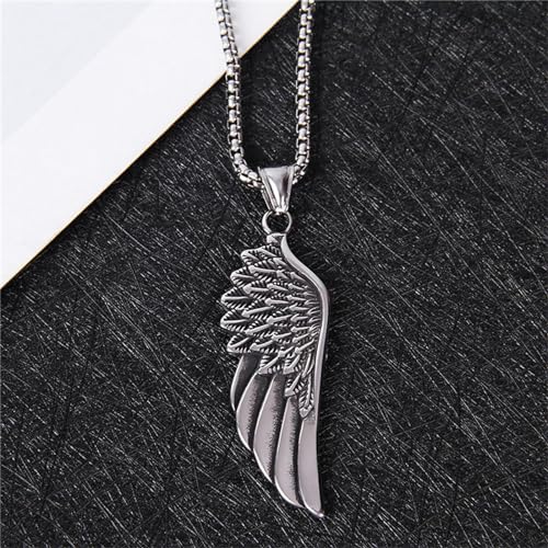 Guardian Angel Wing Pendant Necklace Stainless Steel Punk Vintage Antiqued Feather Single Wings Adjustable Chain Necklace for Men Women Birthday Party Holiday Hip Hop Fashion Jewelry Gifts4