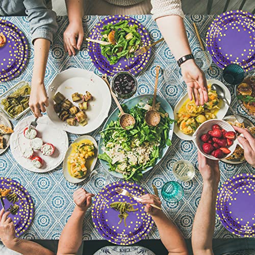 Simbago Purple Gold Party Supplies- 100Pcs Disposable Purple Paper Plate Dinnerware Set, 50 Paper Plates And 50 Dessert Plates For Birthday Carnival Bachelorette Graduatio Baby Shower Party #TOP6
