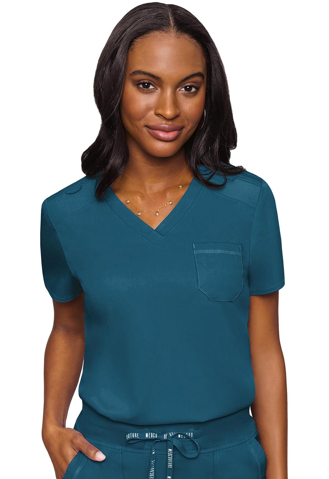 Med Couture Conjunto de uniforme médico para mujer con cuello en V MC7448 y pantalones elásticos de 2 vías 7710, caribeño, parte superior L / pantalón L