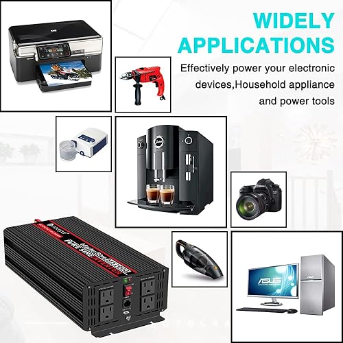 Miniatura 9 de Novopal Inversor de corriente de onda sinusoidal pura de 2000 vatios, 12 V CC a 110 V120 V, convertidor de CA con 4 salidas de CA, inversor de