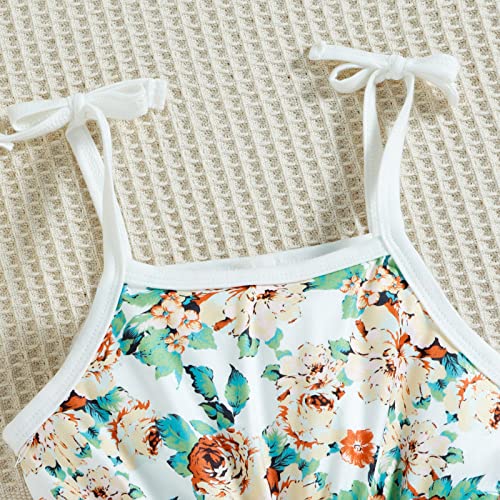 Comeonze Infant Baby Girl Romper Bodysuit Floral Stripes Print Palysuit Elastic Waist Tie-Up Straps Jumpsuit Outfits A-Green 12-18 Months #TOP4