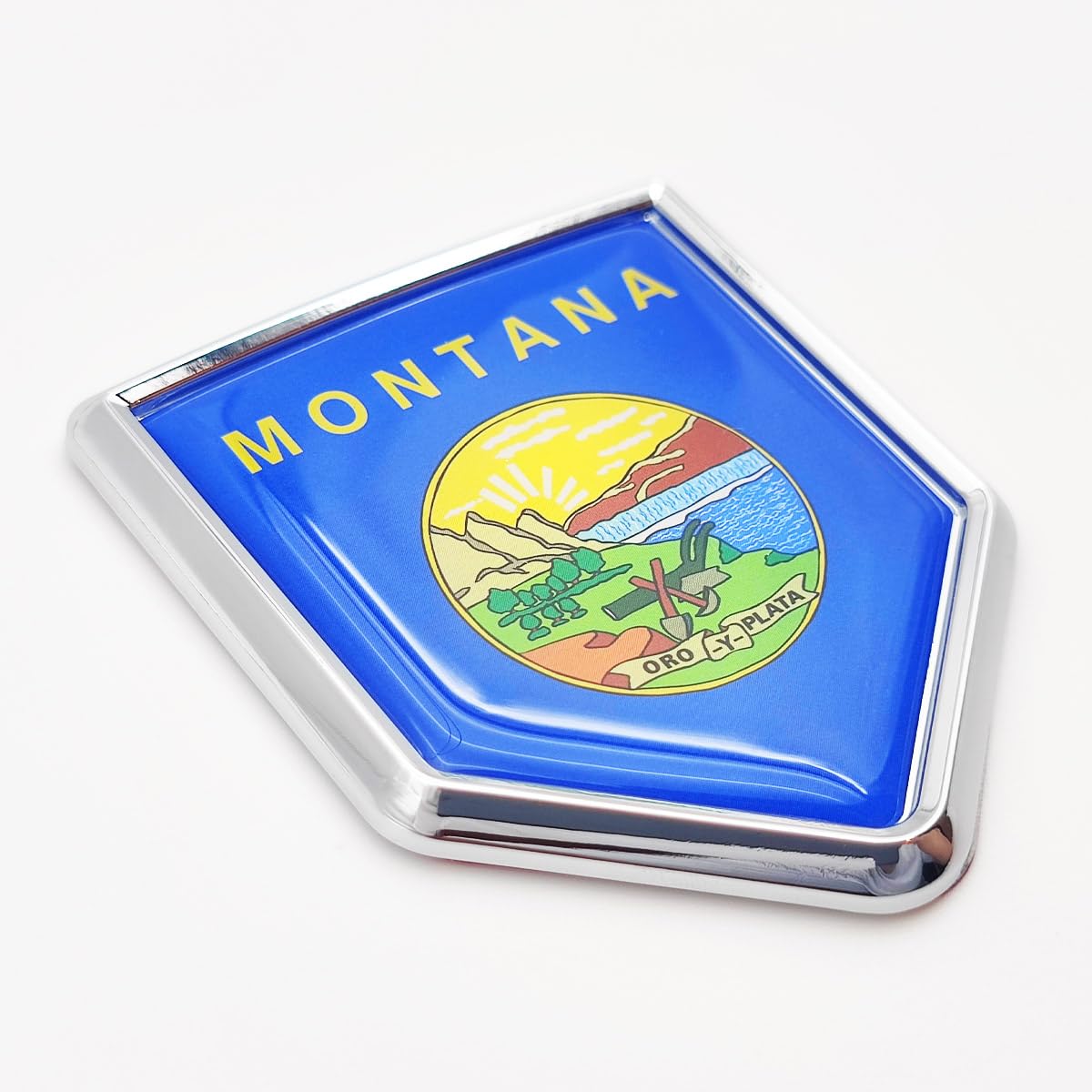 Montana Flag Decal Stickers - 2 Pack Chrome Shield Emblems For Cars, Trucks & Vehicles