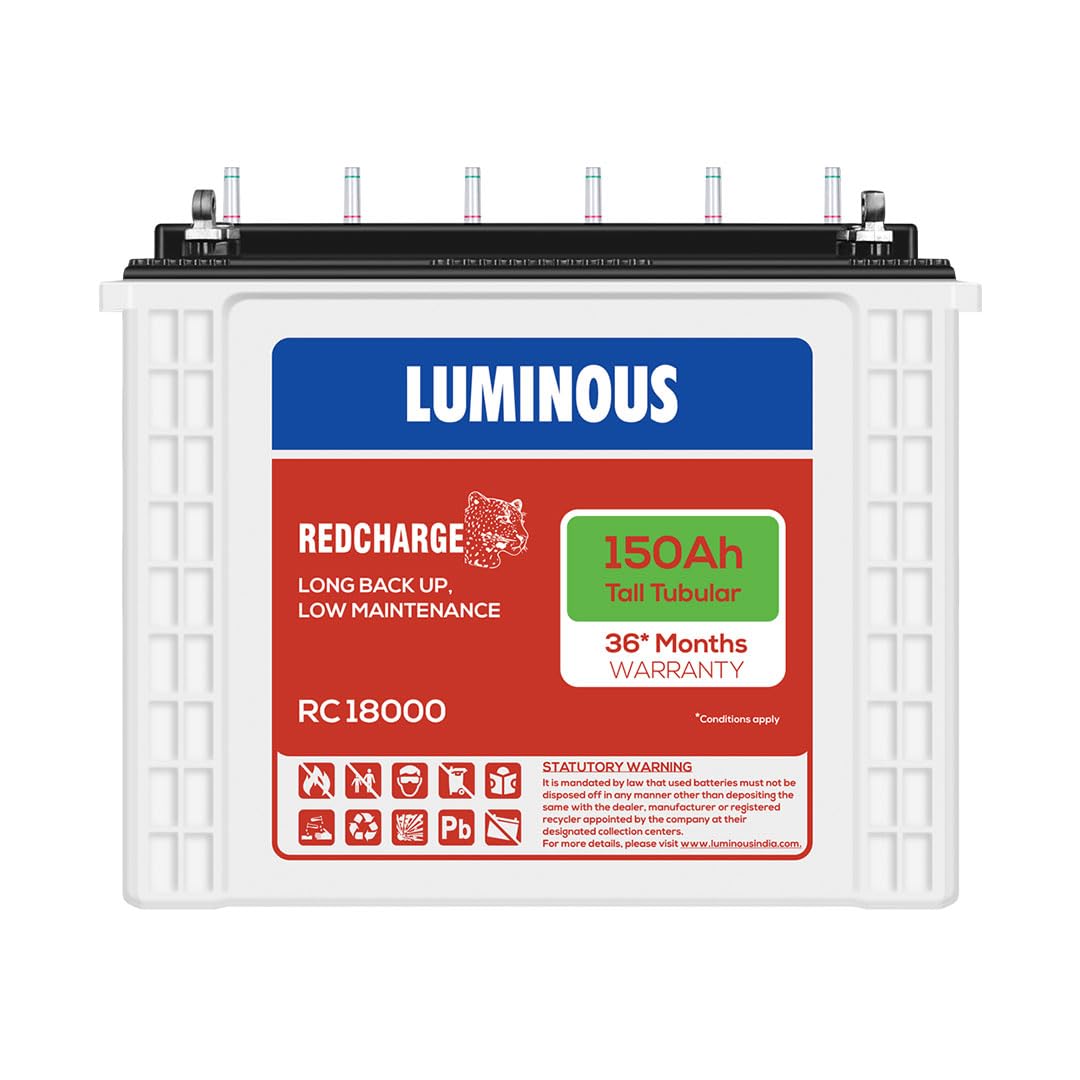 Luminous Red Charge RC 18000 150 Ah, Recyclable Tall Tubular Inverter Battery for Home, Office & Shops (Blue & White)