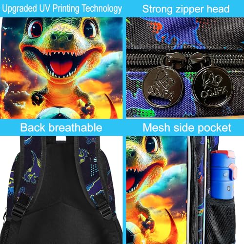 Image of 3Pcs Dinosaur Backpack, Boys Kids Bookbag with Lunch Box, 16 inch Dino School Backpacks for Elementary Preschool Kindergarten (Black)