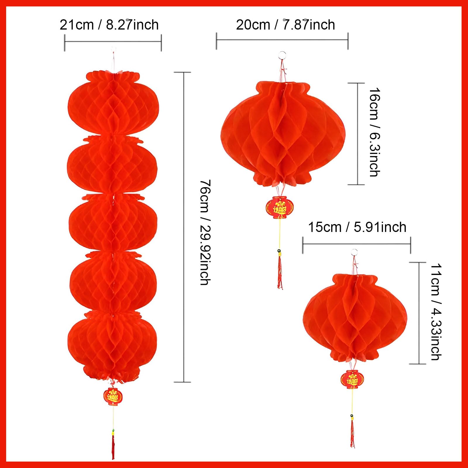 42 Pieces 8 Inch Chinese Red Paper Lanterns Festival Decorations for New Year, Spring Festival, Lantern Festival, Wedding and Restaurant