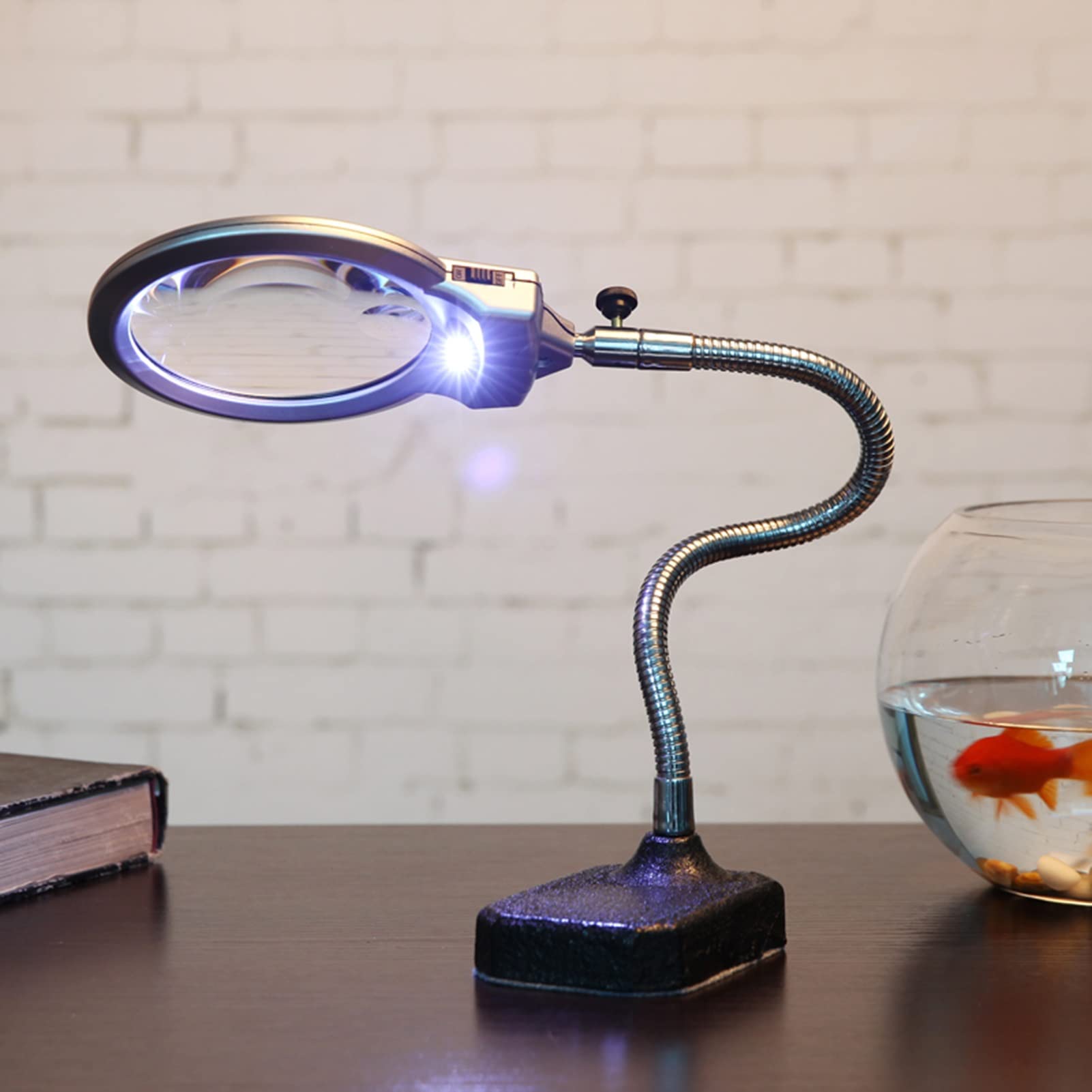 Lenti d'Ingrandimento da scrivania, ingrandimento 2X 5X con Luce e Supporto, Lampada d'Ingrandimento illuminata a Mani libere per la Lettura, Doppio Comfort.,