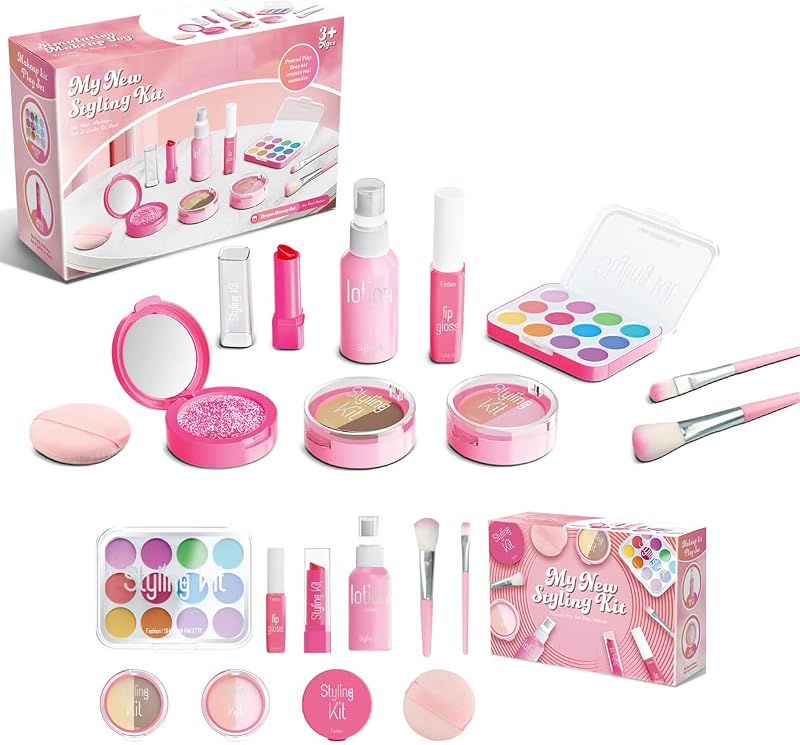 Fake Makeup Kits for Girls Toys 3 4 5 Years Old, Pretend Makeup Toys for Girls Birthday Gifts 3-5 Years Old (Pink)