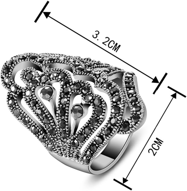 Women's Black Rings Vintage Rings Statement Rings for Women Band Marcasite Crystal Rings for Women - Image 5