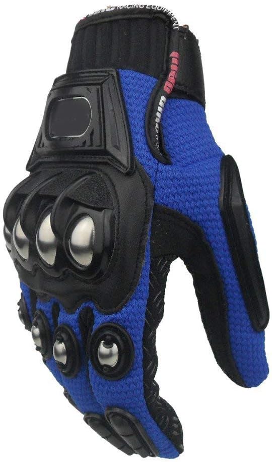 XIUJUN Steel Outdoor Reinforced Brass Knuckle Motorcycle Motorbike Powersports Racing Textile Safety Gloves (Blue, L)