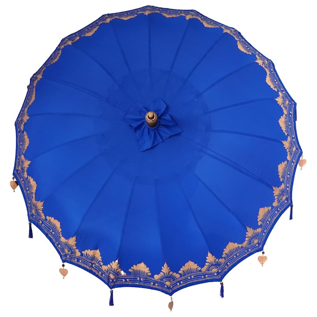 vidaXL Baliński Parasol z Bazą Niebieski 215 x 215 x 260 cm, Okrągły balijski parasol do ogrodu i na taras, cień na zewnątrz, dekoracja patio, tropikalna osłona