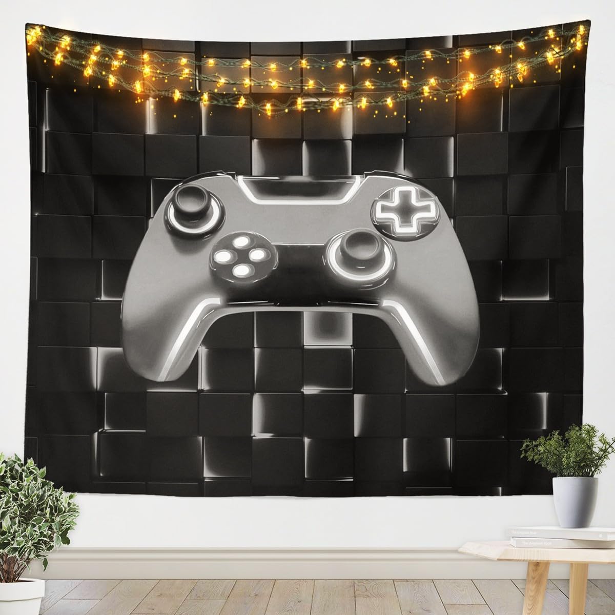 Castle Fairy Modern Gamer Wall Hanging Tapestry Soft Microfiber,Honeycomb Gamepad Polyester Blanket Video Games Tapestries for Living Room,XLarge(70.9x92.5)