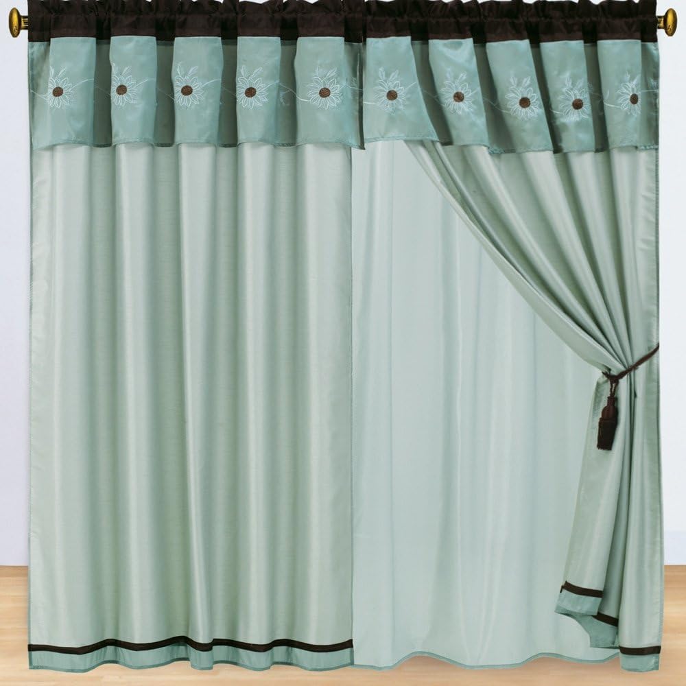 sheetsnthings Curtain Set (84" W x 84" L) Grand Park (Aqua Blue) 5-Piece Set Includes: 2 Rod Pocket Window Panels, 2 Tie Backs and 1 Valance
